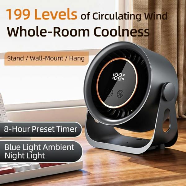 Dyzi Digital Display Desktop Fan 199 Speed Rechargeable Wall Mount Fan