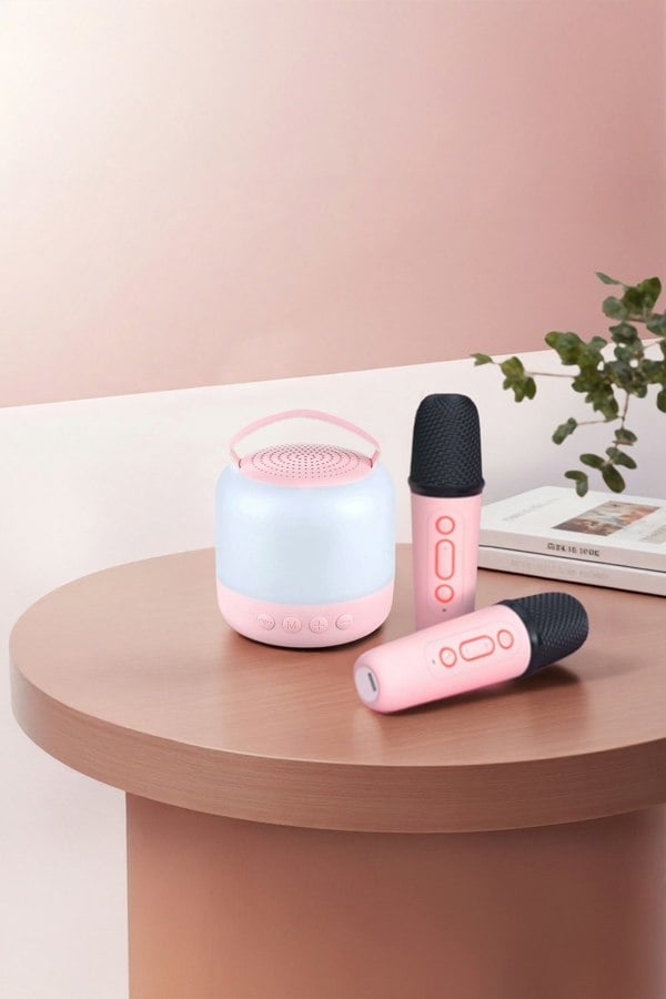 Living and Home Portable Wireless RGB Light Karaoke Speaker With 2 Microphones
