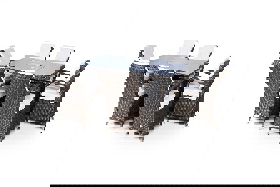 Giardino Arizona Fire Pit 6 Seater Rectangle Rattan Dining Set