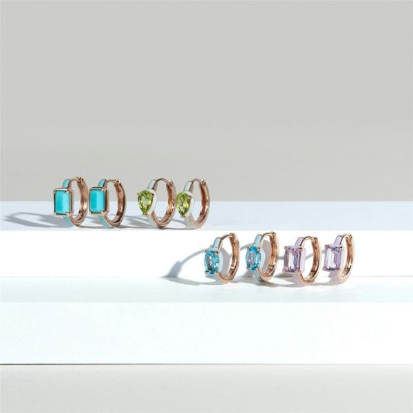 Gemondo Siberian Waltz Violet Enamel & Octagon Amethyst Hoop Earrings In Rose Gold Vermeil