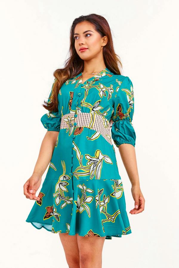 LuvForever Green Floral Ruffle Mini Dress