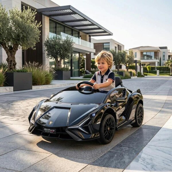 Lamborghini Sian Licensed Electric Car for Kids, 12V Kids Electric Ride on Car with Dual Motors, Remote Control, Black
