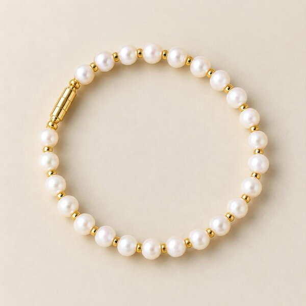 The Colourful Aura White Pearl Beaded Bracelet with Gold Screw Lock Clasp