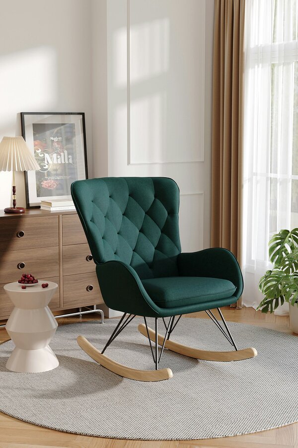 Living and Home Green Modern Diamond Check Tufted Velvet Rocking Chair