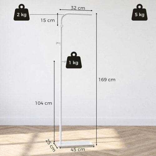 HOMCOM Modern Clothing Rack with 3 Side Hooks, 45 x 25 x 169 cm, White
