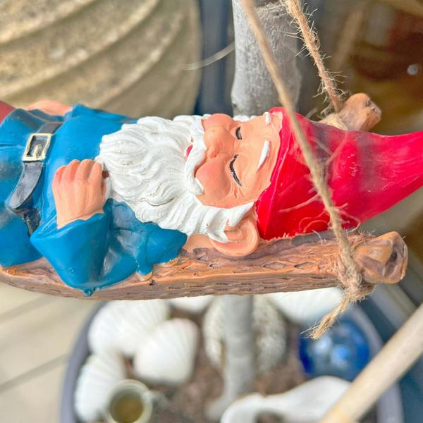 Farmwood Sleeping Gnome in a Hammock Hanging Garden Ornament