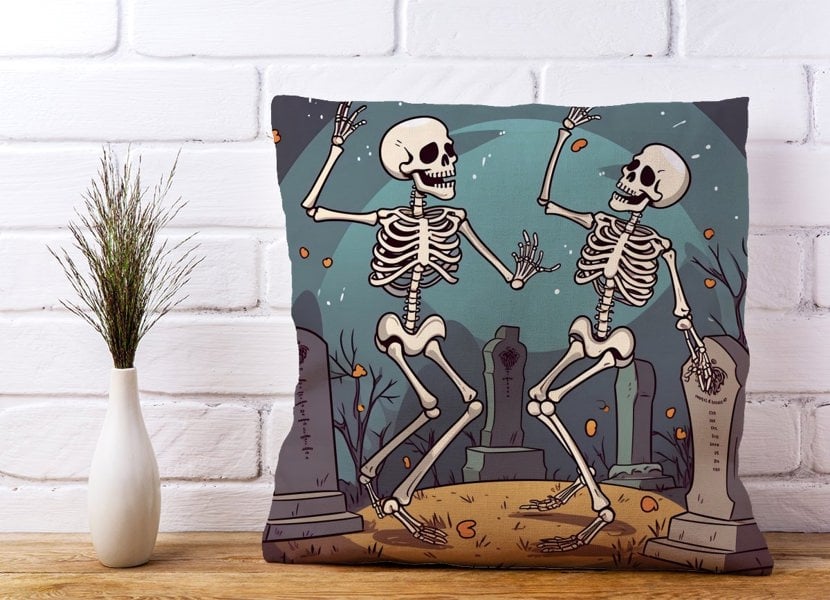 Warren Reed Dancing Skeletons In A Graveyard Cushions