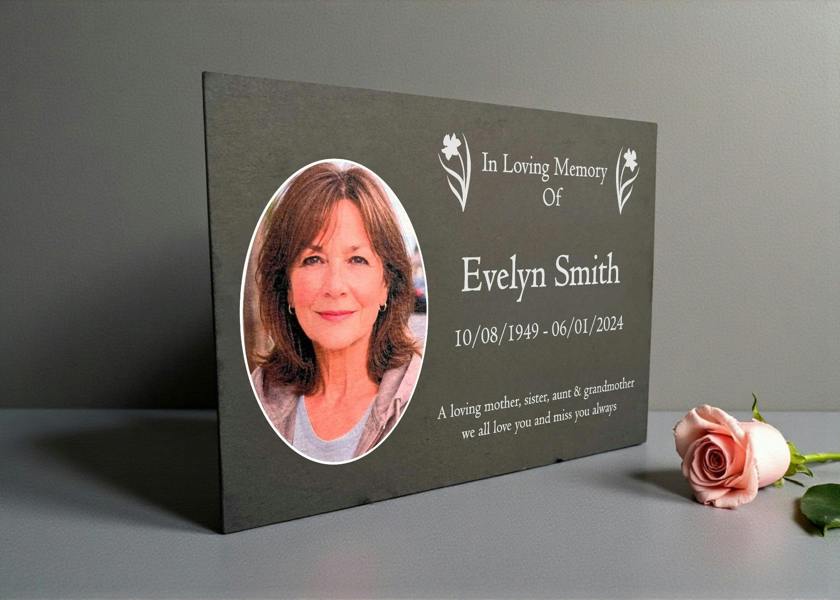 Memorials Direct Photo Slate Memorial Plaque, Daffodil, Add a Portrait & Personalised Text | 35×25cm (14×10”)