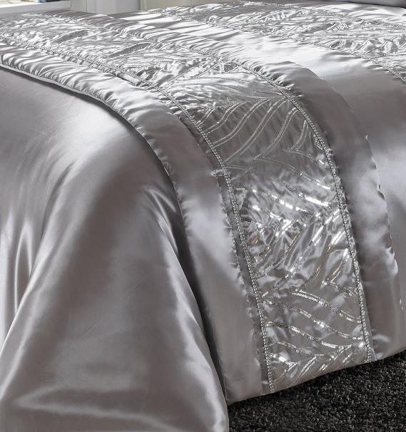 HomeSpace Direct Shimmer Bed Runner Sequin Embellished Bedding Grey