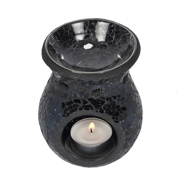 Serano Small Black Crackle Glass Oil Burner and Wax Warmer