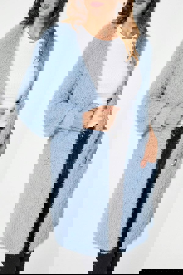 Blue | Soft Textured Longline Open Cardigan
