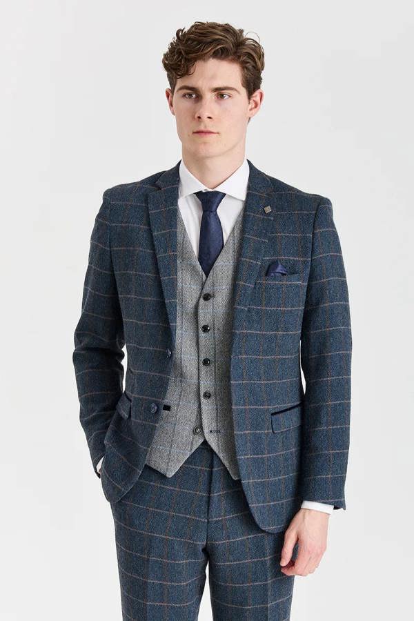 Paul Andrew Harris Navy Tweed Suit with Harris Grey Tweed Waistcoat