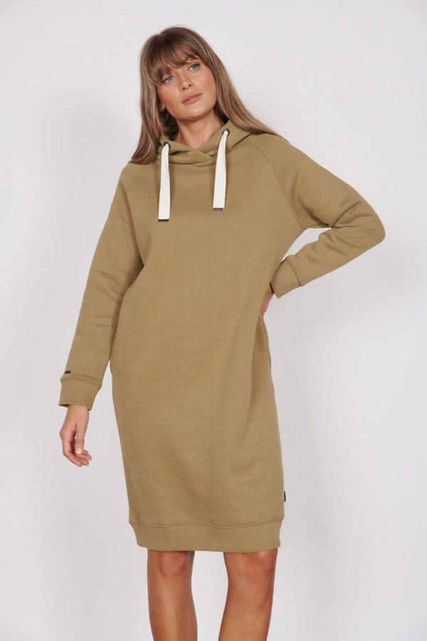 Jeetly Petite Adrienne Khaki Longline Sweater Dress