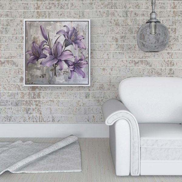 Warren Reed Purple Lilies In Bloom Framed Canvas