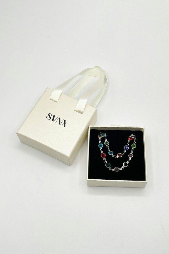 SVNX Round Crystal Necklace and Bracelet Set in Multi - Gift Boxed