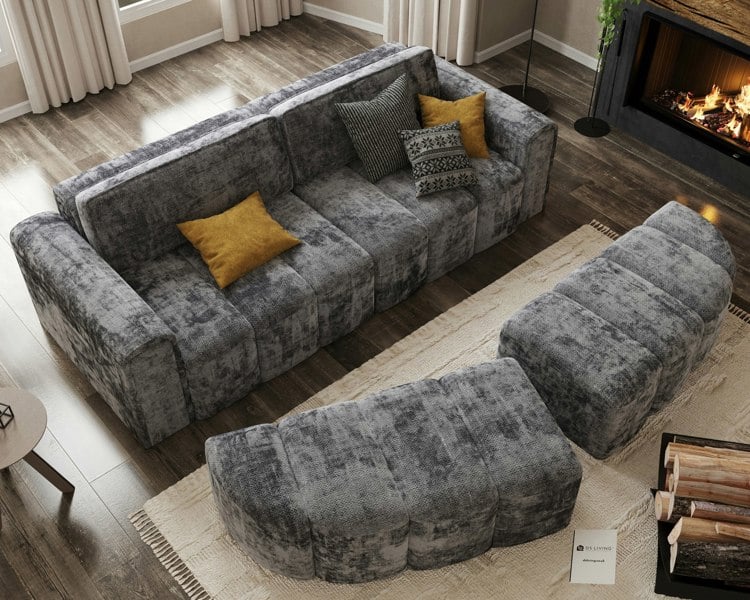 DS Living Rupert 4 Seater Fabric Modular Sofa - Grey