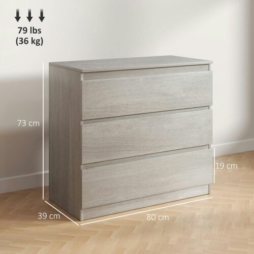 Wyld Haus Serene Wooden Grey Wood Effect 3 Drawer Storage Chest