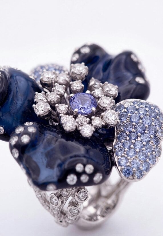 Latelita Blue Orchid Flower Cocktail Ring Silver