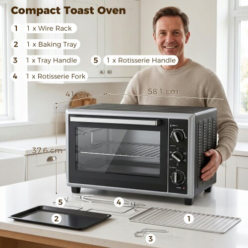 HOMCOM 46L Mini Oven with Convection, Rotisserie, 60 Minute Timer, Black