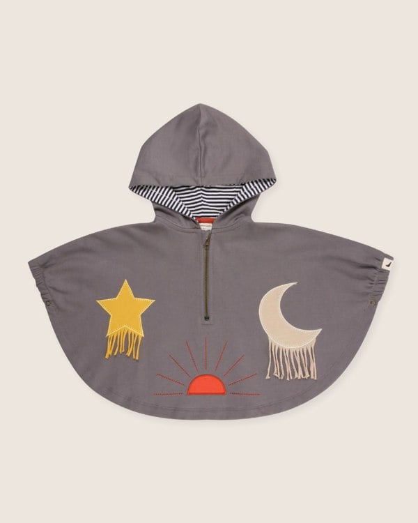 Midnight Grey Star And Moon Applique Hooded Poncho - image 1
