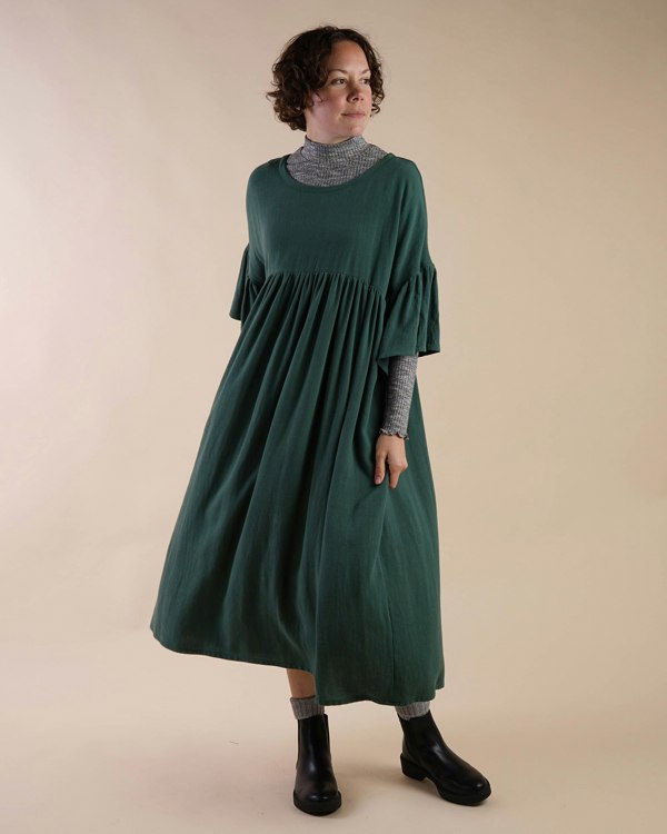 Antonia York Bottle Green Dress | Rosie Gathered Waist Relaxed Fitting Dress