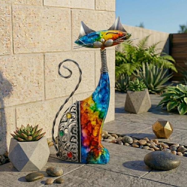Garden Greatness Abstract Painted Cat Garden Statue