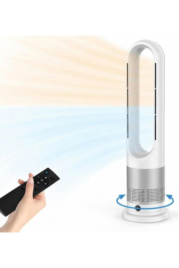 Dyzi 2 in 1 Bladeless Tower Fan Heater 1200W Remote 8 Speeds Silver