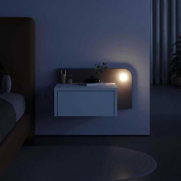 Decortie Floating Bedside Table with Drawer, LED Light in 3-Tones 33.5cm Wall-mount Bedroom Storage Unit