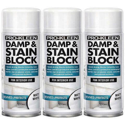 ProKleen Pro-Kleen Damp & Stain Block Spray Primer - Covers Damp, Mould, Grease & Rust Stains 500ml x3