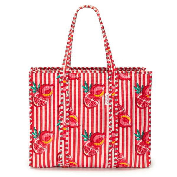 Elie Beaumont Serendipity Cotton Quilted Tote - Pink Pomegranate