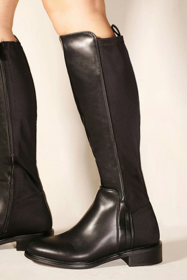 Where's That From Parker Knee High Boots With Side Zip in Black Faux Leather