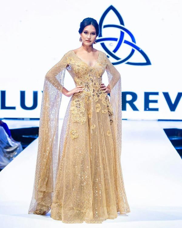 LuvForever Gold Drape Sleeve Maxi Dress