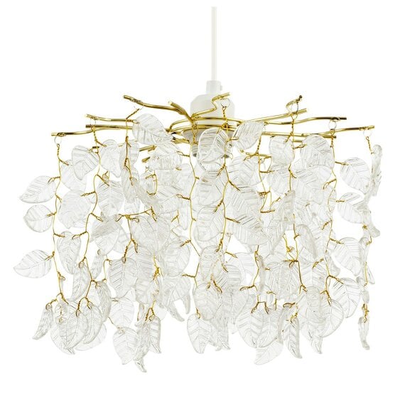 Happy Homewares Clear Glass Leaf Cascading Chandelier Pendant Shade in Gold Plated