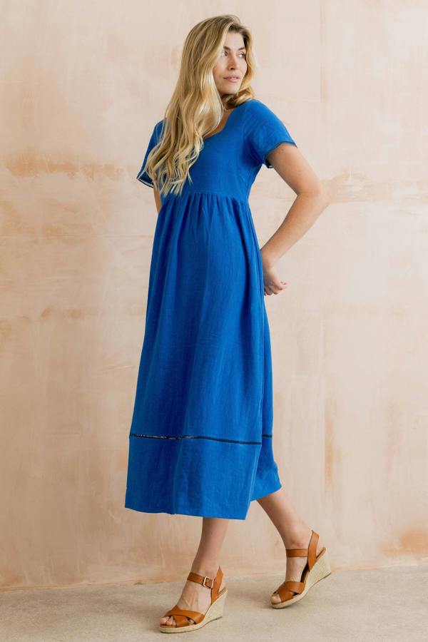 Lily & Me Iris Linen Blend Midi Dress Cobalt