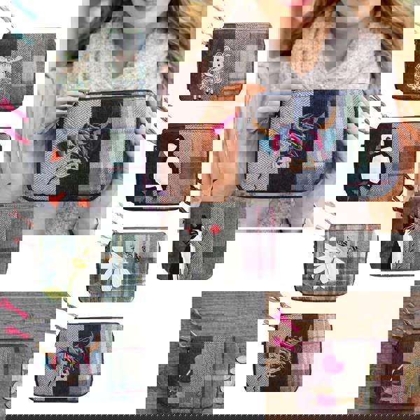 Earth Squared Tweed Appliqué Coin Purse – Sheep, Highland Cow, Dachshund, Puffin, Cat & Floral