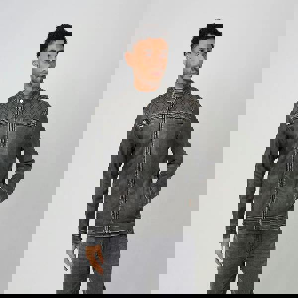 Brave Soul Black Onion Quilted Vintage PU Biker Jacket - Black Image 1