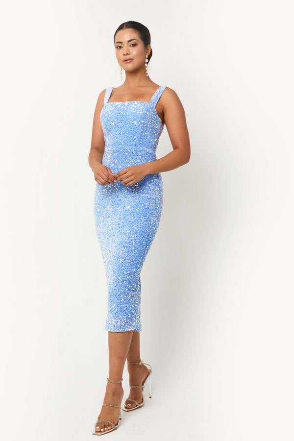 LuvForever Mavi - Sky Blue Sequin Midi Dress