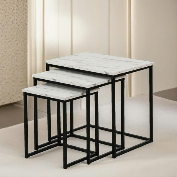 Rafaelo Mobilia Set Of 3 Nesting Tables Marble Effect