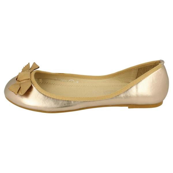 Spot On Ladies Spot On Flat Ballerina Ribbon Bow Vamp Shoe