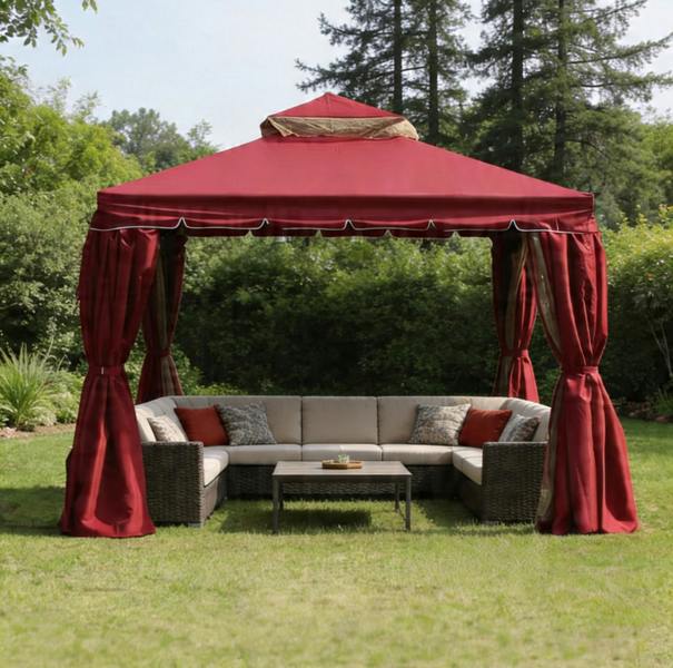 Shatchi Red Gazebo with Nets Aluminium Frame and Powder coated Steel Roof,3x3x2.75m