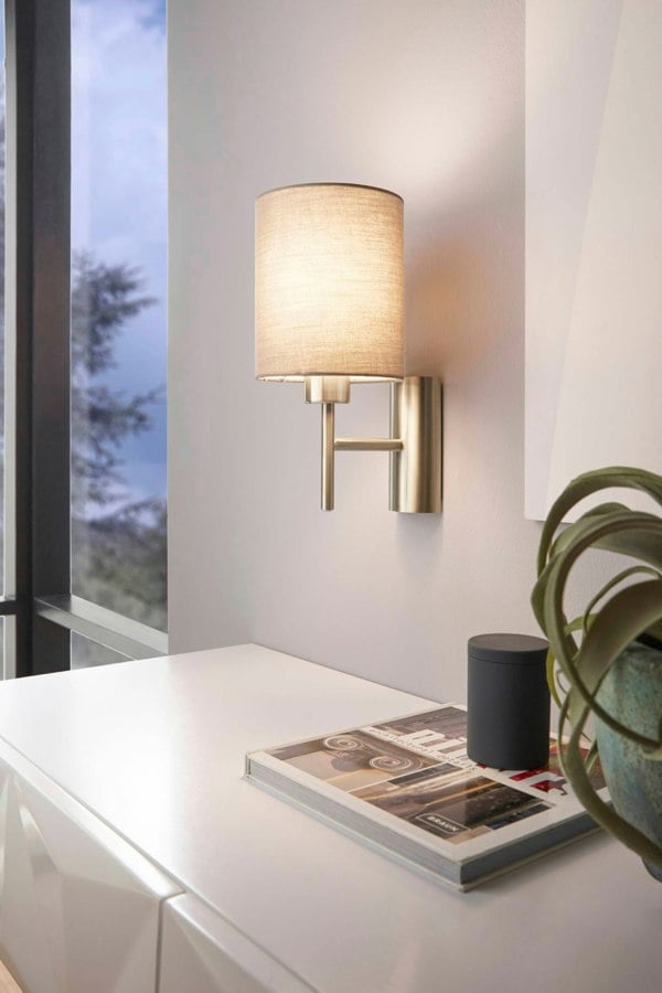 EGLO Pasteri Nickel And Taupe Wall Light With Switch