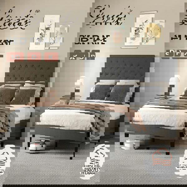 Levede Upholstered Bed Frame Wood Small Double Linen Fabric Soft Foam Headboard