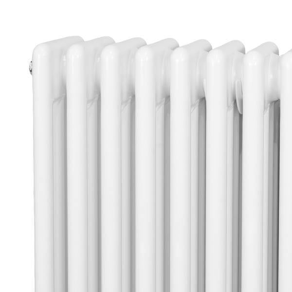 Traditional 4 column radiator in white, featuring a smooth, glossy finish and a compact design, ideal for efficient heating
