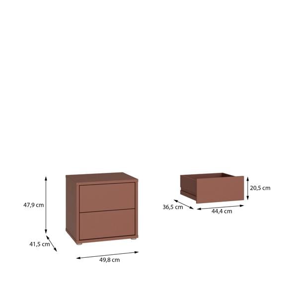 Furniture To Go Alice Springs Low Bedside Cabinet with 2 Drawers Push-to-Open in Terracotta