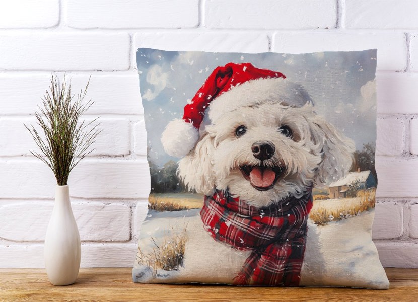 Warren Reed Christmas Bischon Frise Cushion