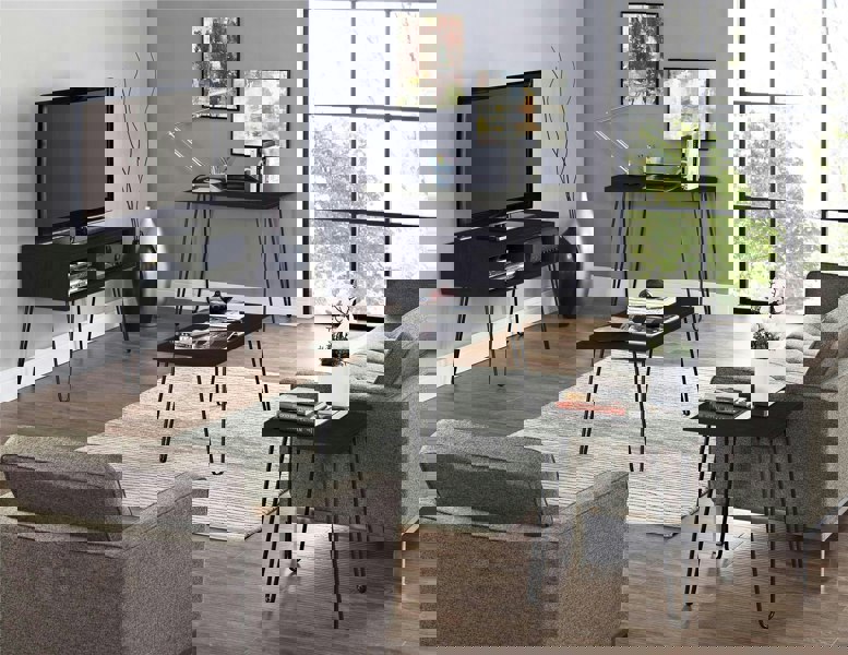 Dorel Home Owen Retro TV-Stand with 2 Shelves Black Oak