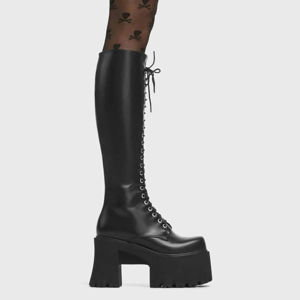 Lamoda On Ropes BlackPU Chunky Platform Knee High Boots Stylish Trendy