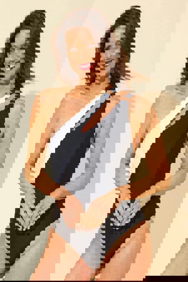 Beachcomber One Shoulder Swimsuit Black White