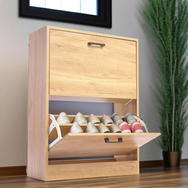 Rafaelo Mobilia 2 Drawer Shoe Storage Cabinet Pine