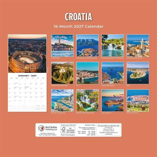 Europe Croatia Calendar 2027, Wall Calendars, Month To View, Travel, Gift